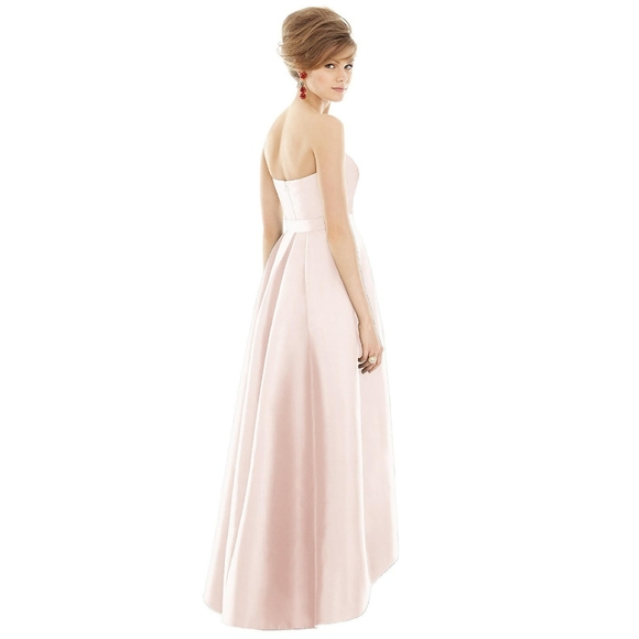 Alfred Sung-Strapless Satin High Low Dress with Pockets - Picture 1 of 7